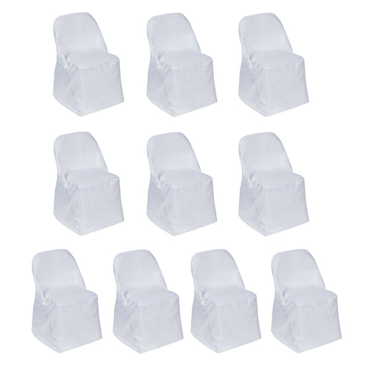 10 Pack Polyester Chair Covers for Folding Chairs White - Wrinkle-Free Stain-Resistant Slip-On Design for Events Chair Covers HIER_3210