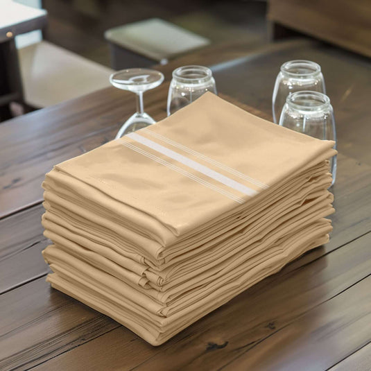 10 Pack Premium Spun Polyester 18"x22" Napkins Champagne/White Bistro Style - Highly Absorbent Cotton-Like Feel Cloth Napkins Napkins HIER_2430