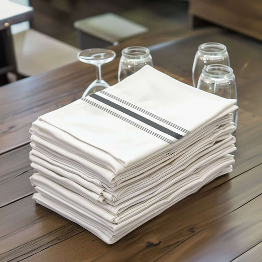 10 Pack Premium Spun Polyester 18"x22" Napkins White/Black Bistro Style - Highly Absorbent Cotton-Like Feel Cloth Napkins for Everyday Dining or Celebrations Napkins HIER_2430