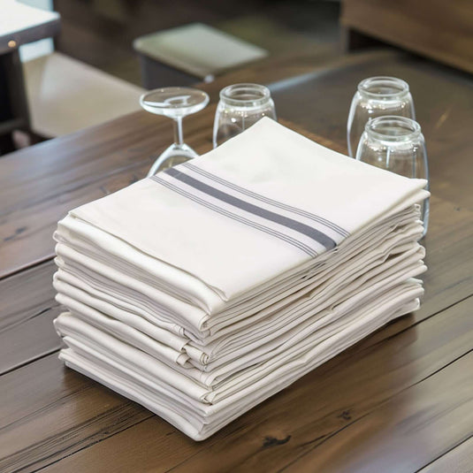 10 Pack Premium Spun Polyester 18"x22" Napkins White/Gray Bistro Style - Highly Absorbent Cotton-Like Feel Cloth Napkins Napkins HIER_2430