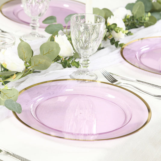 10 Pack Purple Economy Plastic Charger Plates With Gold Rim, 12" Round Transparent Dinner Chargers Event Tabletop Decor Charger Plates HIER_4610