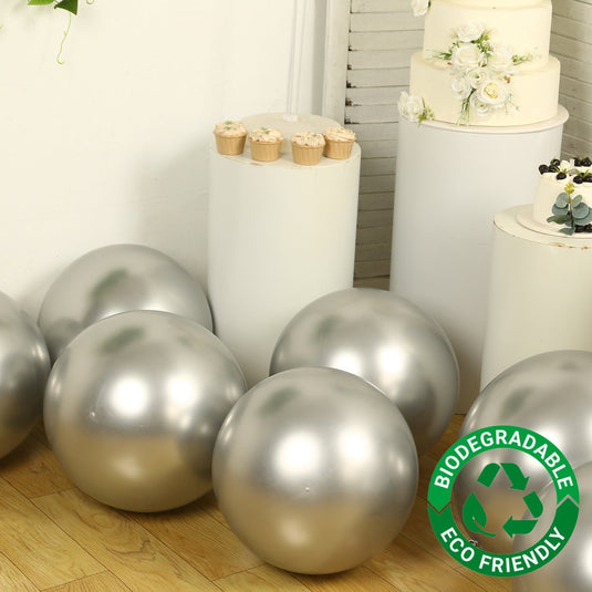 10 Pack Silver Biodegradable Balloons, 18" Thickened Extra Strong Eco-friendly Latex Helium Party Balloons Decorations HIER_9110