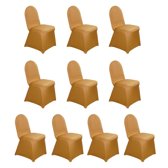 10 Pack Spandex Chair Covers for Banquet Chairs Gold - Durable Reusable Stretch Slip-On Covers for Gatherings Chair Covers HIER_3121