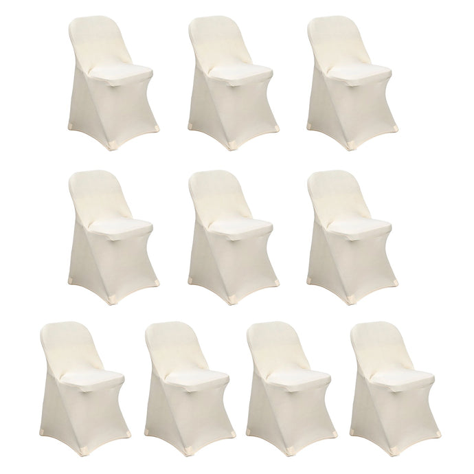 10 Pack Stretch Spandex Chair Covers Beige for Folding Chairs - Durable 160GSM Fitted Slipcovers Chair Covers HIER_3221