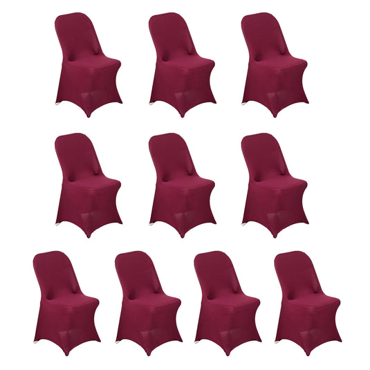 10 Pack Stretch Spandex Chair Covers Burgundy for Folding Chairs - Durable 160GSM Fitted Slipcovers Chair Covers HIER_3221