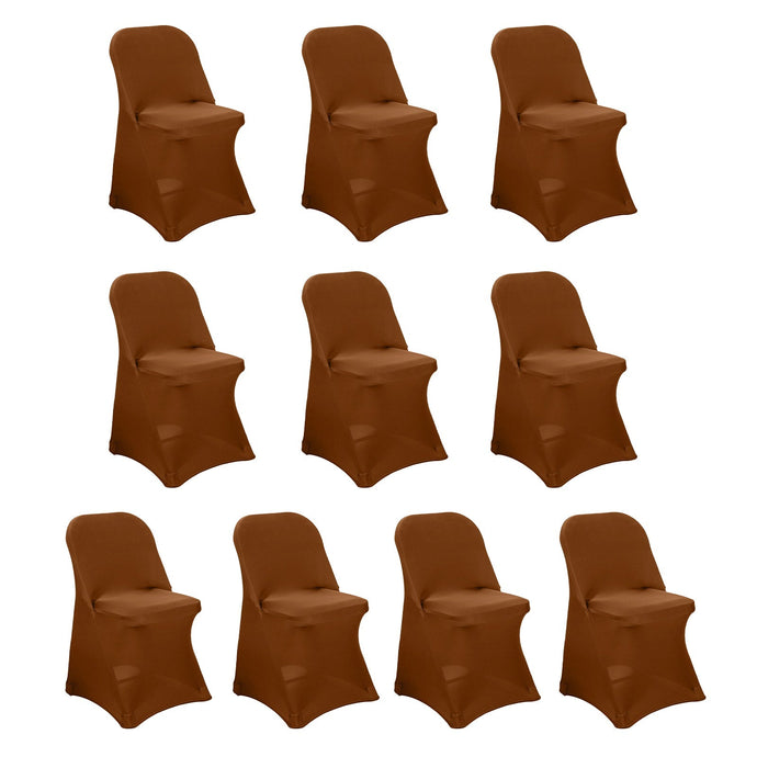 10 Pack Stretch Spandex Chair Covers Cinnamon Brown for Folding Chairs - Durable 160GSM Fitted Slipcovers Chair Covers HIER_3221