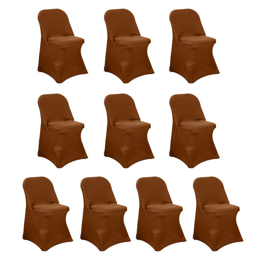 10 Pack Stretch Spandex Chair Covers Cinnamon Brown for Folding Chairs - Durable 160GSM Fitted Slipcovers Chair Covers HIER_3221