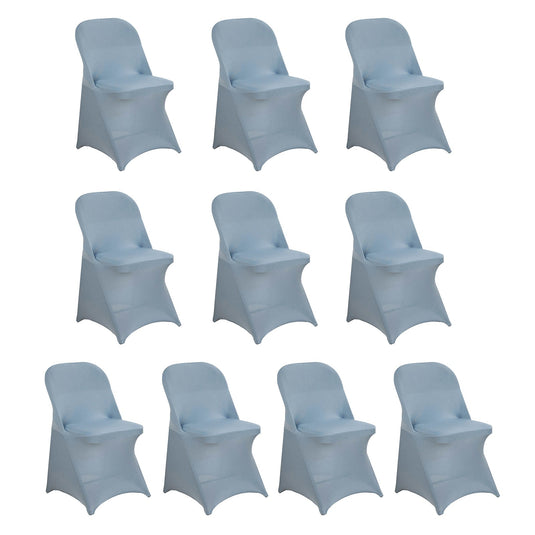 10 Pack Stretch Spandex Chair Covers Dusty Blue for Folding Chairs - Durable 160GSM Fitted Slipcovers Chair Covers HIER_3221