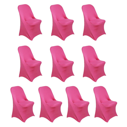 10 Pack Stretch Spandex Chair Covers Fuchsia for Folding Chairs - Durable 160GSM Fitted Slipcovers Chair Covers HIER_3221