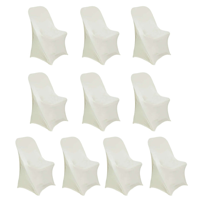 10 Pack Stretch Spandex Chair Covers Ivory for Folding Chairs - Durable 160GSM Fitted Slipcovers Chair Covers HIER_3221