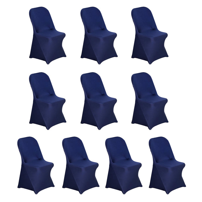 10 Pack Stretch Spandex Chair Covers Navy Blue for Folding Chairs - Durable 160GSM Fitted Slipcovers Chair Covers HIER_3221