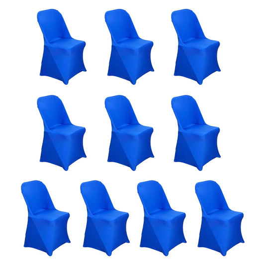 10 Pack Stretch Spandex Chair Covers Royal Blue for Folding Chairs - Durable 160GSM Fitted Slipcovers Chair Covers HIER_3221