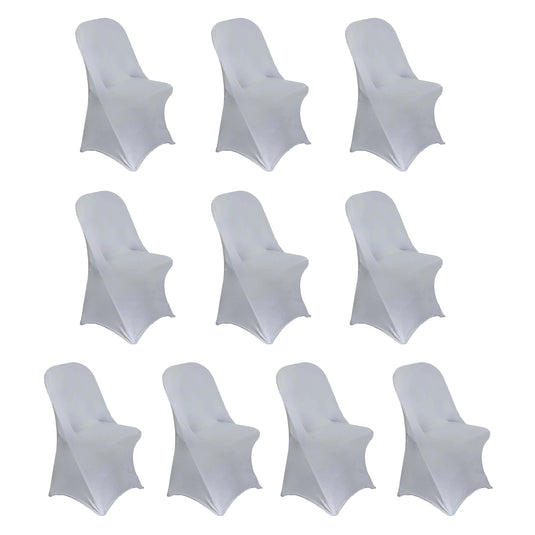 10 Pack Stretch Spandex Chair Covers Silver for Folding Chairs - Durable 160GSM Fitted Slipcovers Chair Covers HIER_3221