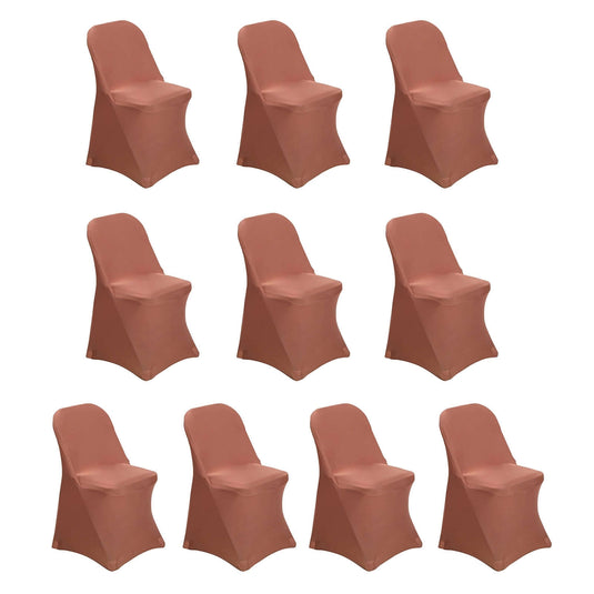 10 Pack Stretch Spandex Chair Covers Terracotta (Rust) for Folding Chairs - Durable 160GSM Fitted Slipcovers Chair Covers HIER_3221