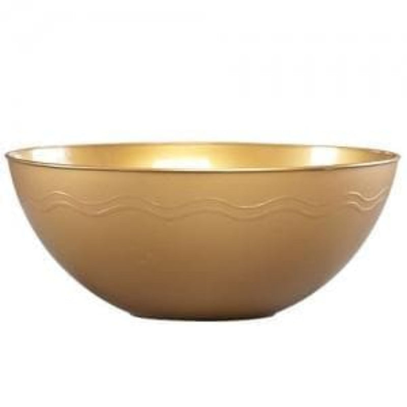 Load image into Gallery viewer, Gold Plastic Bowl 100 oz Serverware Party Dimensions
