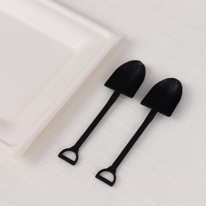 100-Pack Plastic Dessert Spoons with Mini Shovel Design Black - Disposable Ice Cream Spoons 4.5