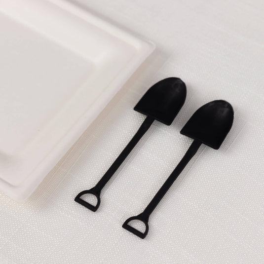 100-Pack Plastic Dessert Spoons with Mini Shovel Design Black - Disposable Ice Cream Spoons 4.5" Disposables HIER_4220