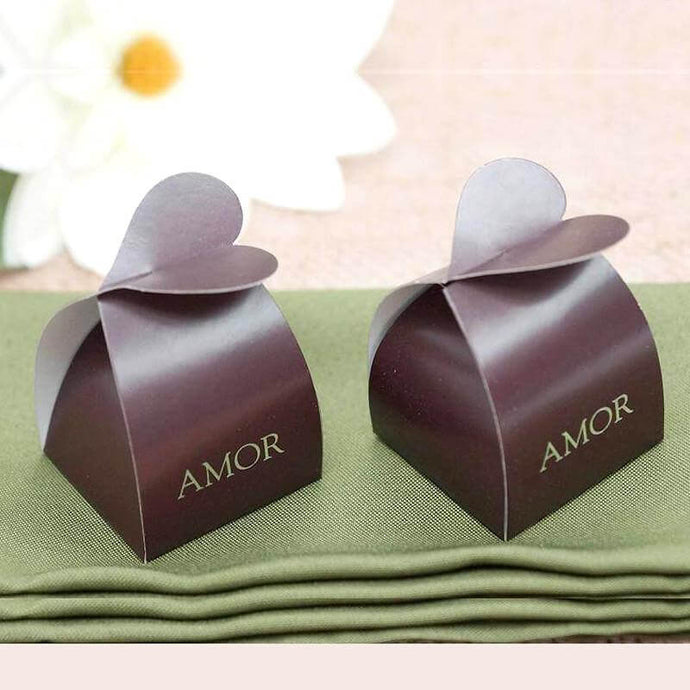 100 Pack Chocolate Brown Amor Heart Twist Top Party Favor Candy Gift Boxes Favor Bags & Boxes HIER_9720 Default Title