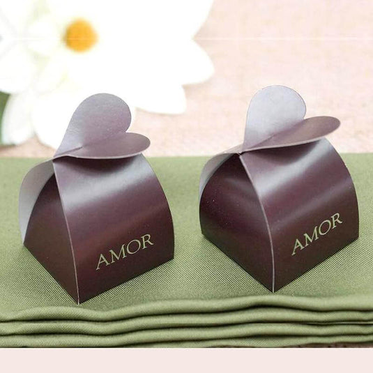 100 Pack Chocolate Brown Amor Heart Twist Top Party Favor Candy Gift Boxes Favor Bags & Boxes PROstorez Default Title