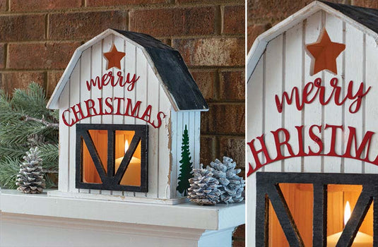 Distressed Wood Christmas Barn Lantern General CT