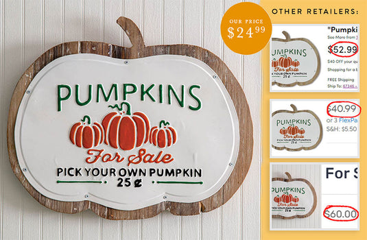 Enamel and Wood Pumpkin Sign General CT