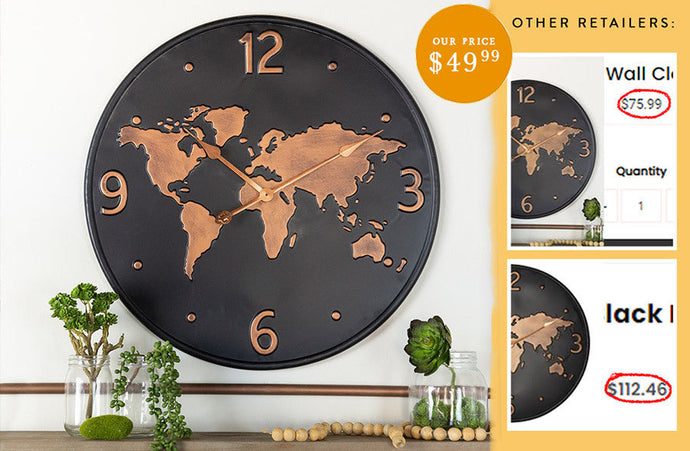 World Map Wall Clock with Copper Numbers General VIP