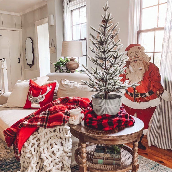 Flocked Winter Pine Tree in Galvanized Bucket Whats trending ABH