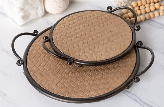 Round Wooden and Metal Trays, Set of 2 General VIP