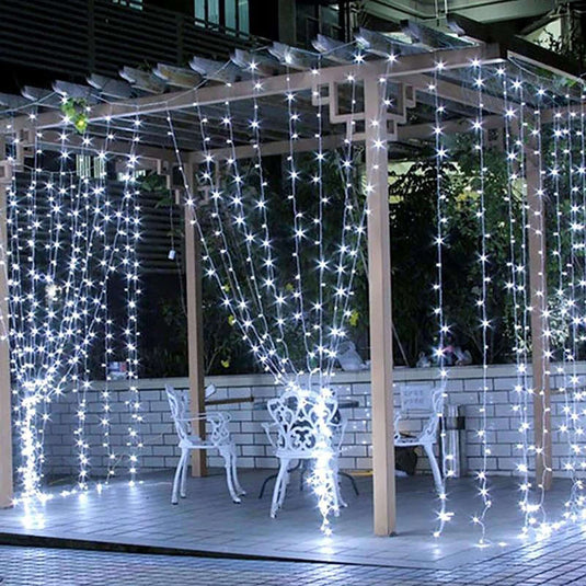 10ft Cool White 300 LED Icicle Curtain Fairy String Lights with 8 Modes LED PROstorez Default Title