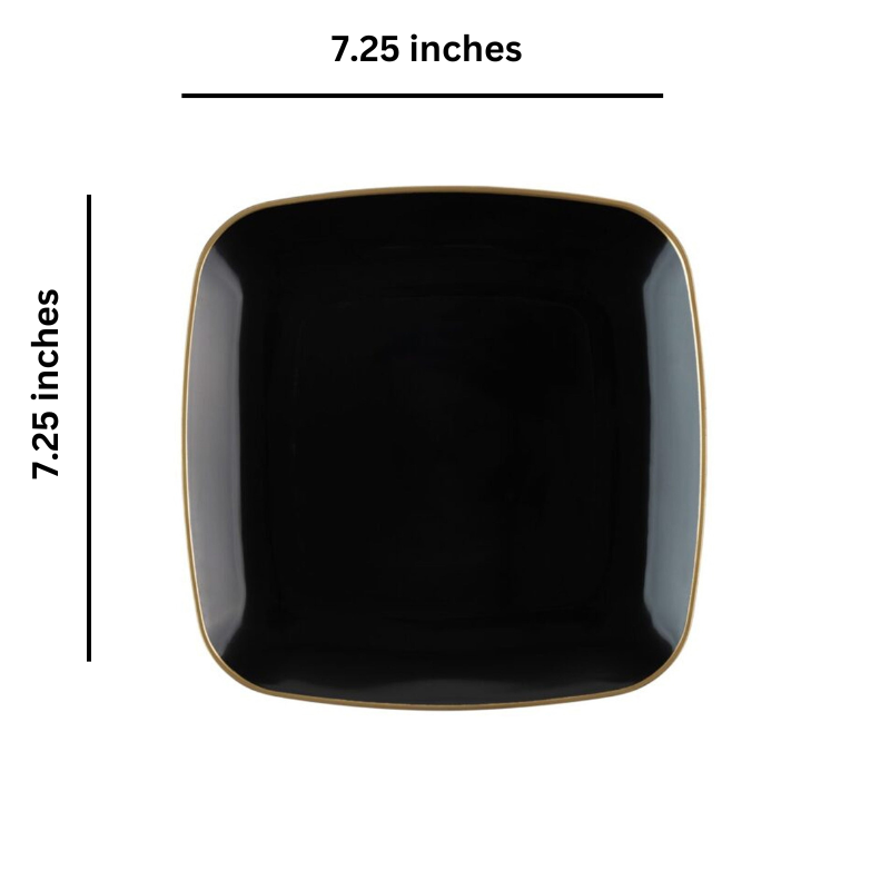 Load image into Gallery viewer, Organic Collection Black and Gold Rim Square Dinner Plates 7.25&quot; Tablesettings Blue Sky
