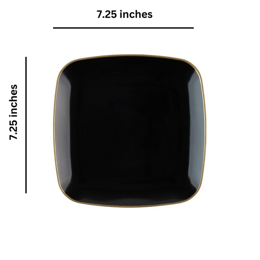 Organic Collection Black and Gold Rim Square Dinner Plates 7.25" Tablesettings Blue Sky