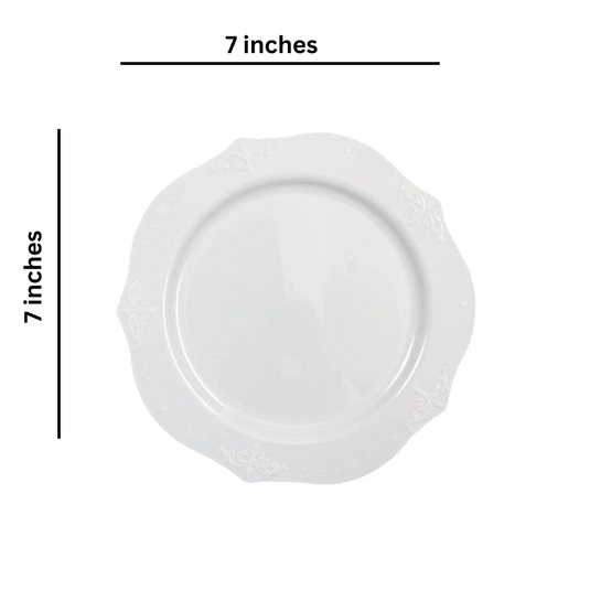 BULK Antique collection Plastic Salad Plates White 7'' Tablesettings Decorline