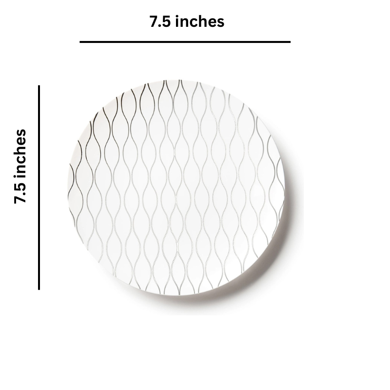 Load image into Gallery viewer, Whisk Collection Plastic Salad Plates White &amp; Silver 7.5&quot; Tablesettings Decorline
