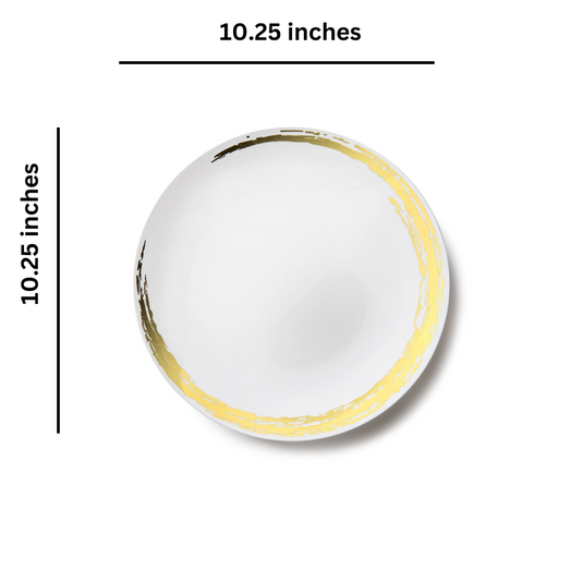 Whisk Collection Plastic Dinner Plates White & Gold 10.25" Tablesettings Decorline