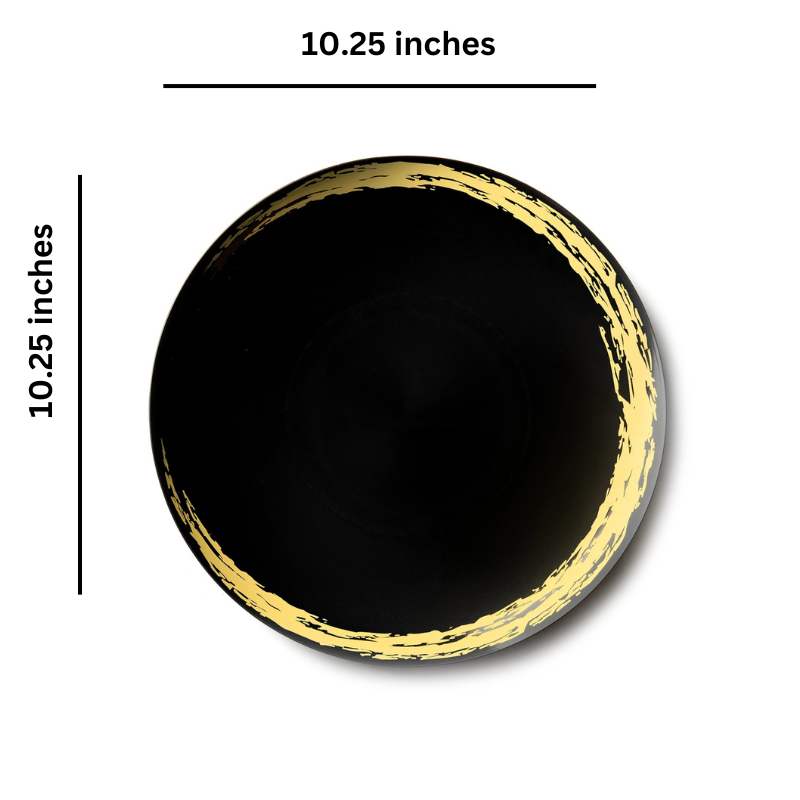 Load image into Gallery viewer, Whisk Collection Plastic Dinner Plates Black &amp; Gold 10.25&quot; Tablesettings Decorline
