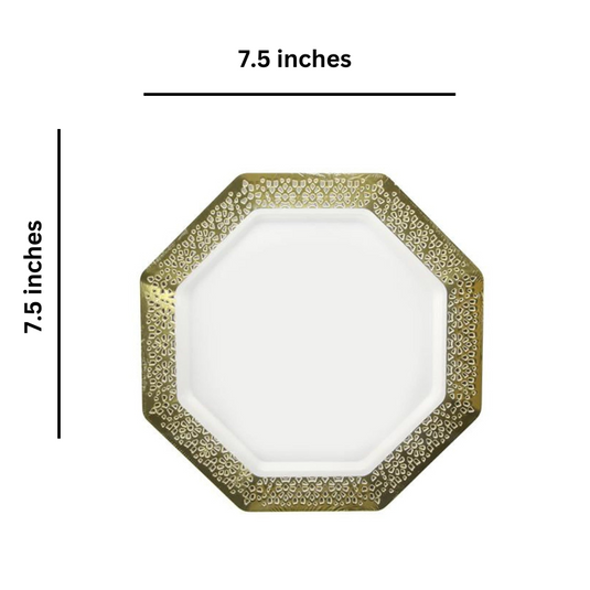 Gold Rim Lacetagon Pearl Plate 7.25