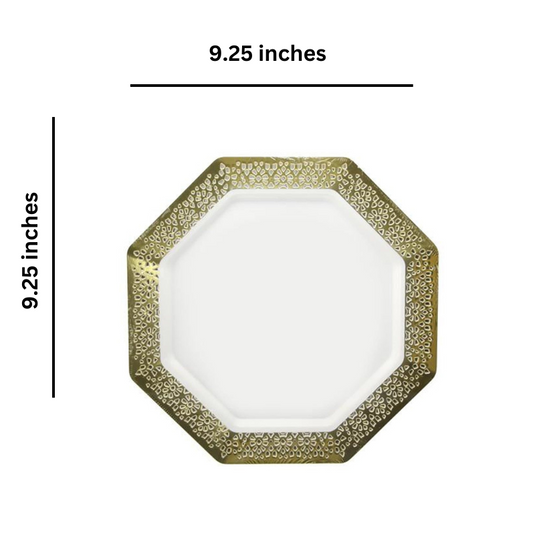 Gold Rim Lacetagon Pearl Plate 9.25