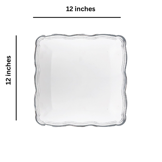 Aristocrat Collection Square Serving Trays White & Silver 12” x 12” Serverware Decorline