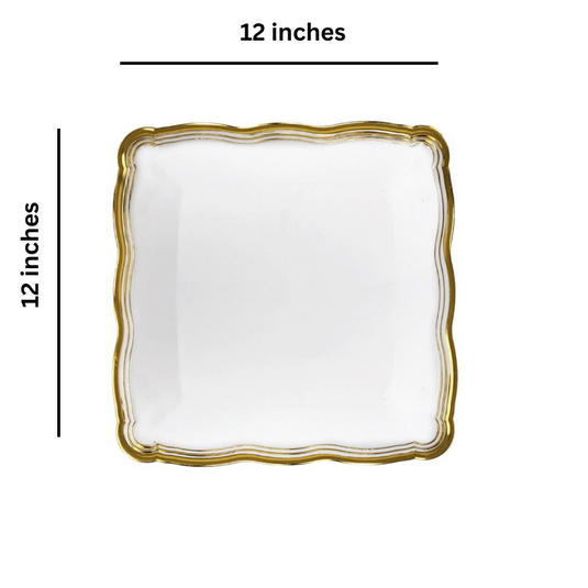 Aristocrat Collection Square Serving Trays White & Gold 12” x 12” Serverware Decorline