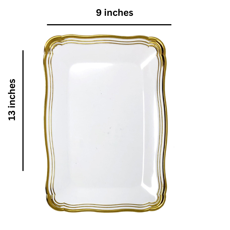 Load image into Gallery viewer, Aristocrat Collection Rectangle Serving Trays White &amp; Gold 13” x 9” Serverware Decorline
