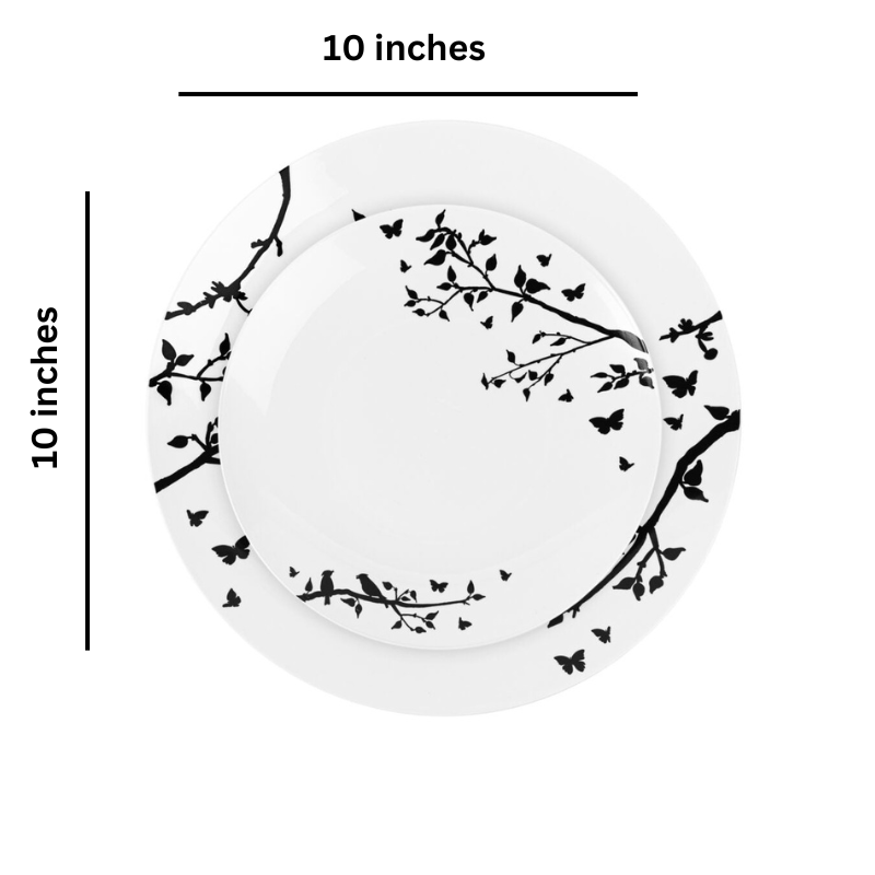 Load image into Gallery viewer, Spring Collection White and Black Plastic Dinner Plates 10&quot; Tablesettings Blue Sky
