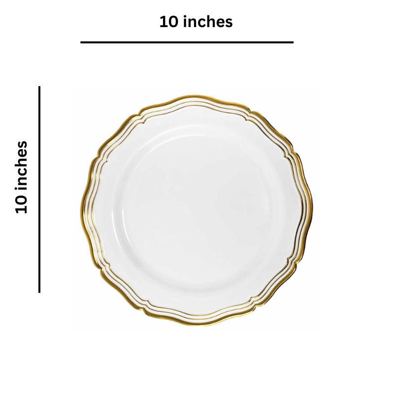 Load image into Gallery viewer, Aristocrat Collections Dinner Plate White &amp; Gold 10&quot; Disposable Plates Decorline
