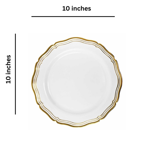 Aristocrat Collections Dinner Plate White & Gold 10" Disposable Plates Decorline