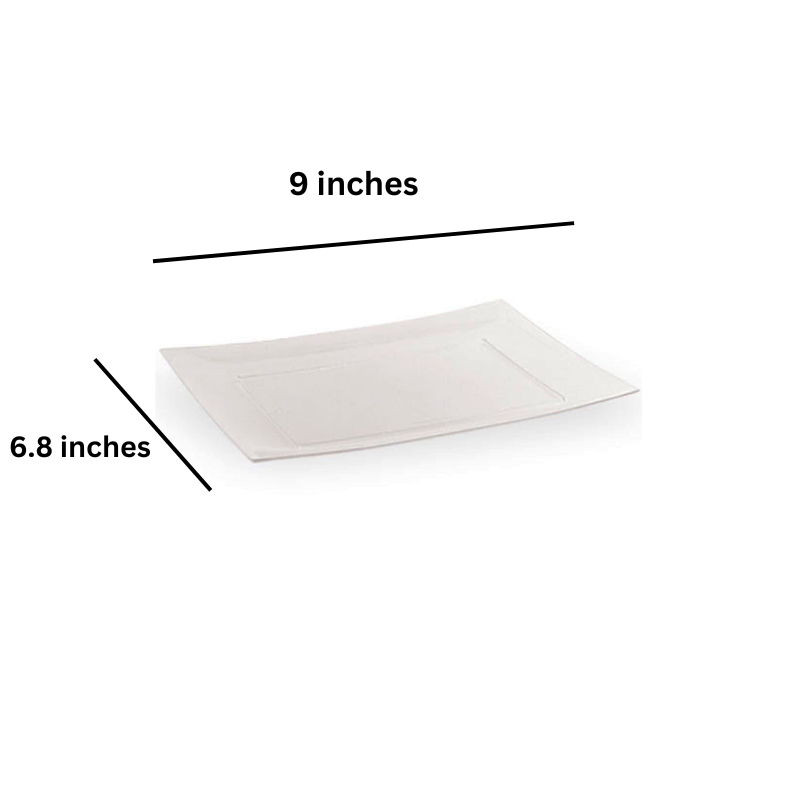 Load image into Gallery viewer, Rectangular Plastic Salad Plates Clear 9&quot; Disposable Plates Lillian Tablesettings
