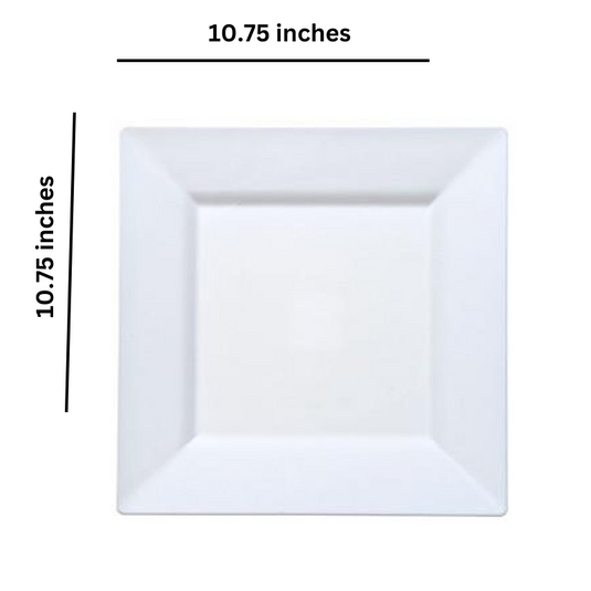 White Square Plastic Dinner Plates 10.75" Disposable Plates Lillian