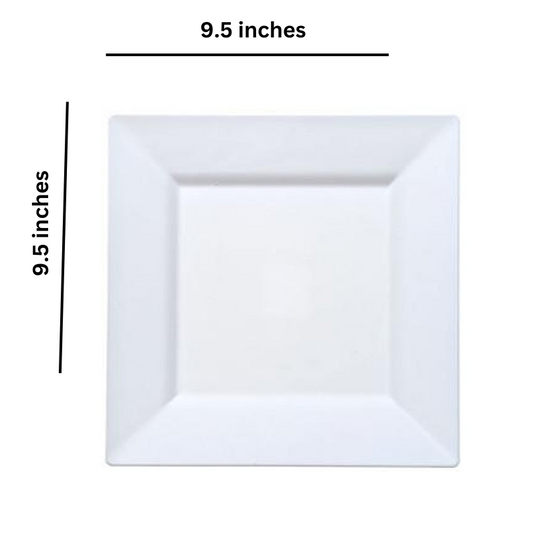 White Square Plastic Dinner Plates 9.5" Disposable Plates Lillian