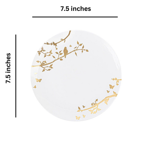 Spring Collection White and Gold Plastic Salad Plates 7.5" Tablesettings Blue Sky