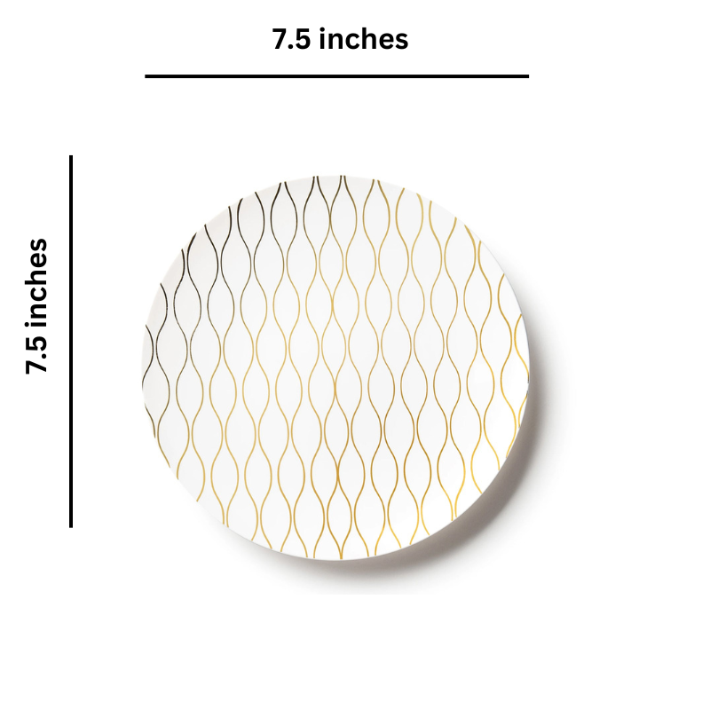 Load image into Gallery viewer, Whisk Collection Plastic Salad Plates White &amp; Gold 7.5&quot; Tablesettings Decorline
