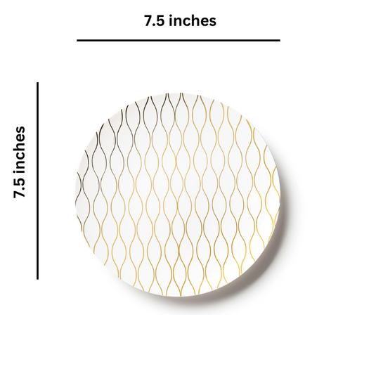 Whisk Collection Plastic Salad Plates White & Gold 7.5" Tablesettings Decorline