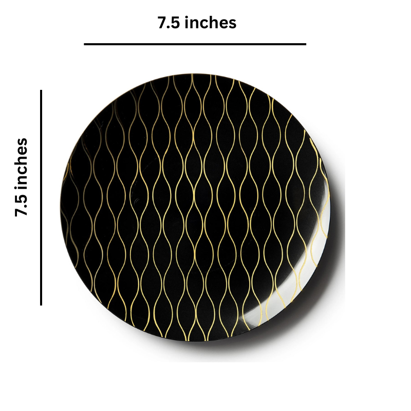 Load image into Gallery viewer, Whisk Collection Plastic Salad Plates Black &amp; Gold 7.5&quot; Tablesettings Decorline
